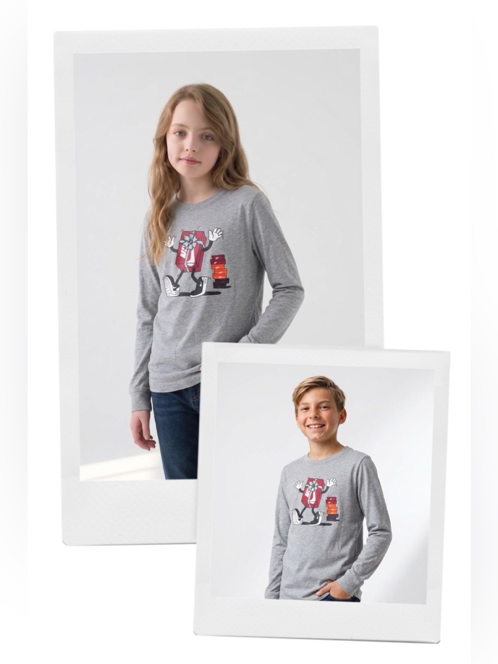 NIKE kids UNISEX Grey Long-Sleeve Tee with Red Graphic